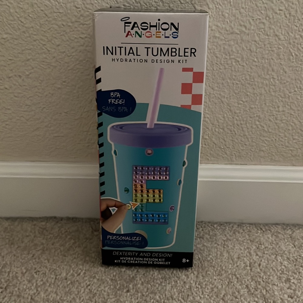 Blue decoratable Tumbler with stickers Jems and traceable letters.